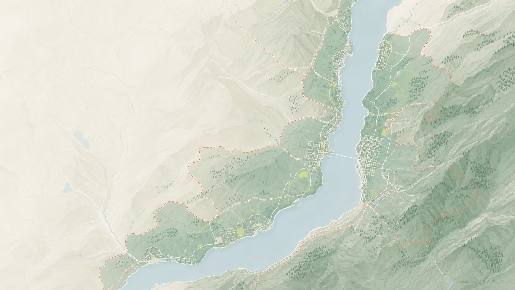 Illustrative map showing the four listed request areas around Okanagan Lake; it is not a provider coverage boundary